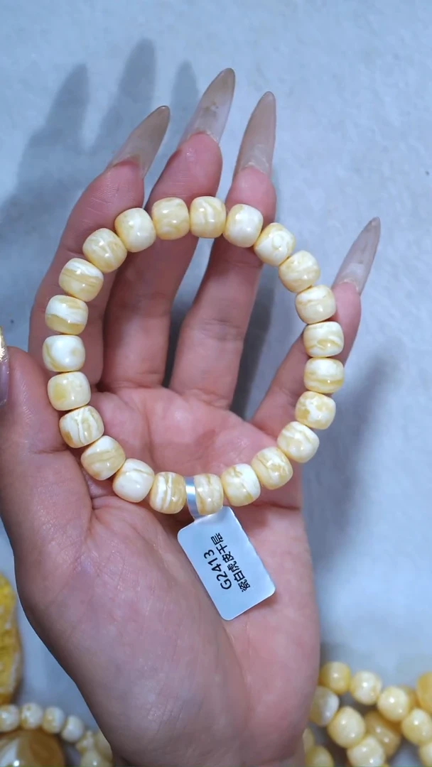 手链蜜蜡未镶嵌413，典藏级10mm瓷白满蜡虎皮纹妖花