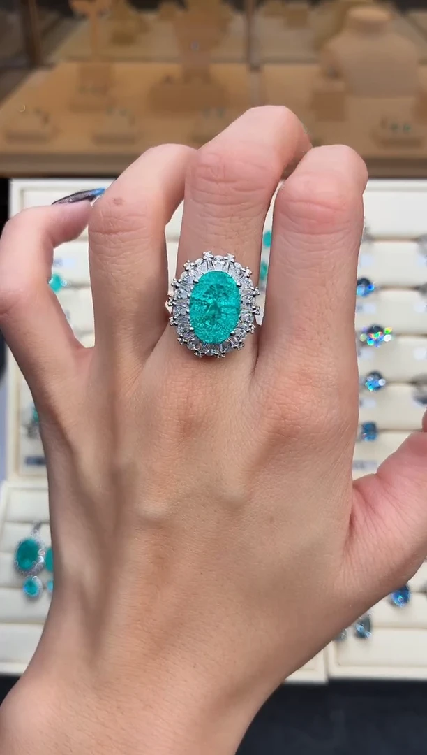 20ct碧玺（处理）  无品牌 925银 轻奢感冰裂霓虹电光蓝系列