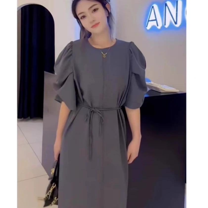 2025夏季新款淑女气质垂感纯色连衣裙轻奢款设计师小众显瘦23040