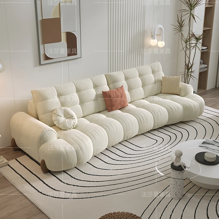 F808-新款沙发奶油风布艺客厅意式简约小户型弧形直排钢琴键沙发