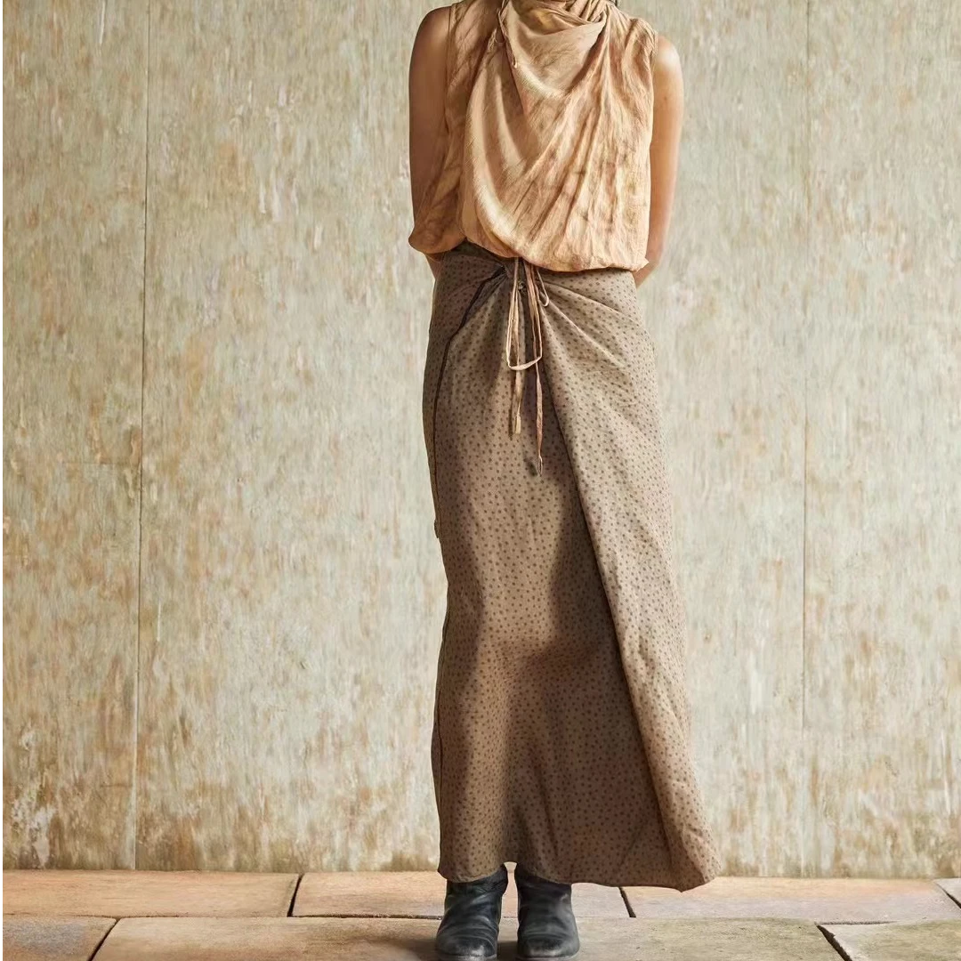 25SS2005休闲半身裙时尚百搭夏季复古长款条纹文艺纯色