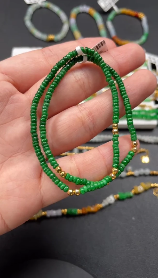 18K金镶嵌手串翡翠多样性  发货一条  P483