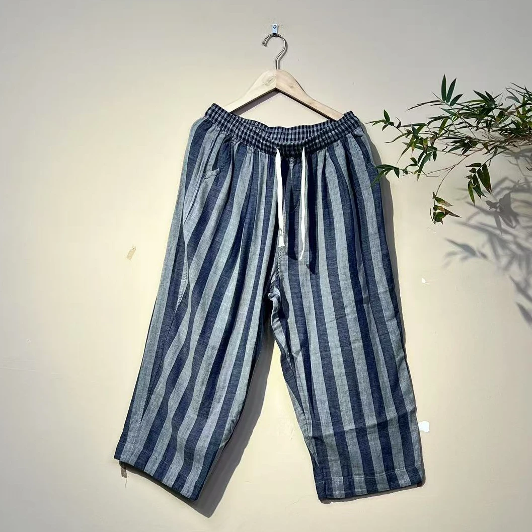 麻纱条纹老爹裤702s2