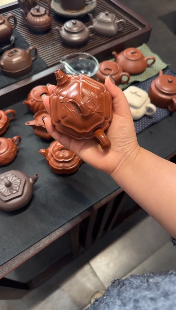 【闪购商品】紫砂茶壶六方海棠双线竹鼓