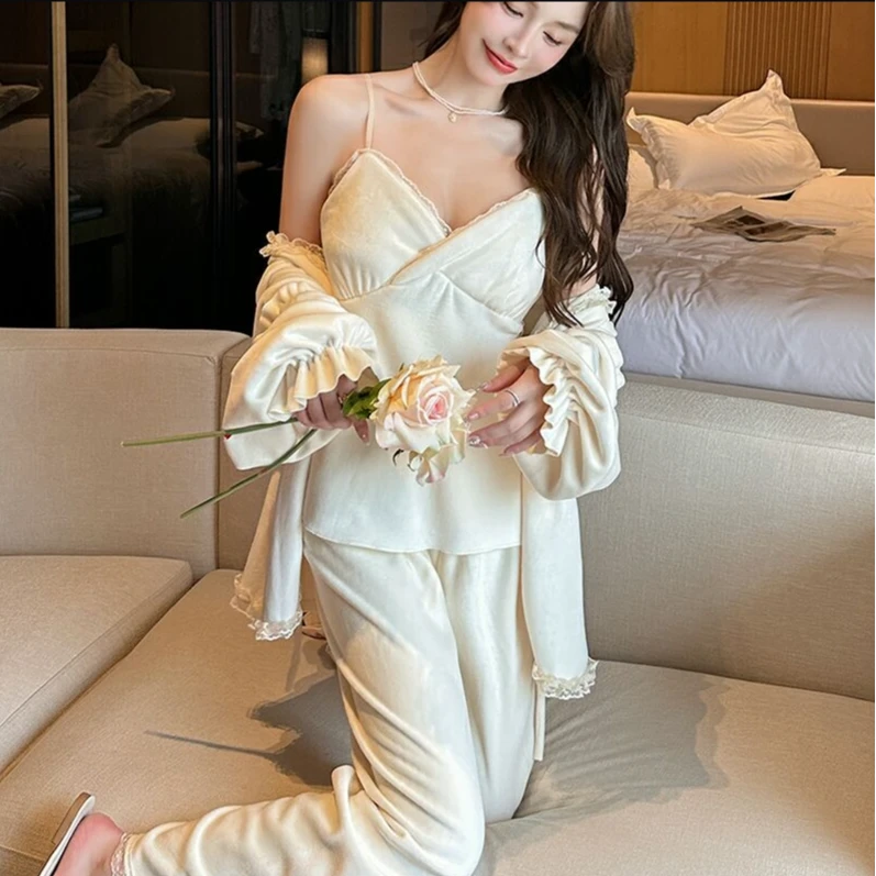 彭裳裳【时光清浅】气质秋冬时尚性感睡衣居家服轻奢新款宽松