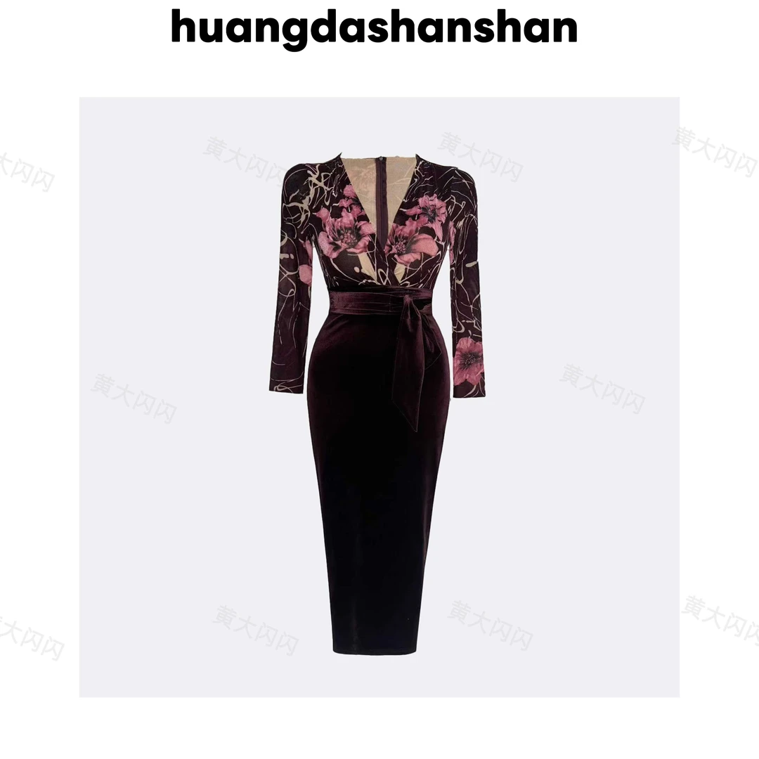 【新店请到张酒窝女装店1号】（牡丹亭）丝绒定位花连衣裙ZZT8480