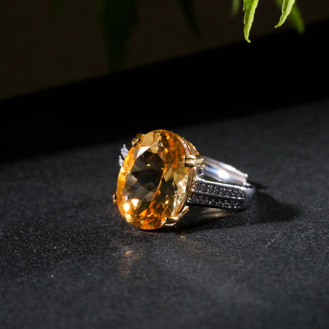 【意婵】精品天然冰种玻璃体黄水晶戒指-910361