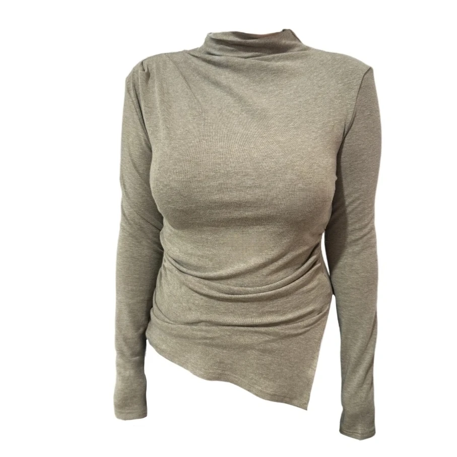 微胖mm高领打底衫秋冬显瘦内搭保暖T恤设计感下摆开叉上衣