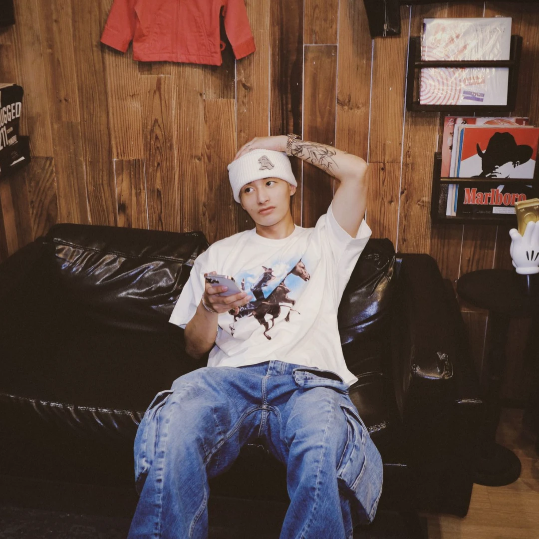 MOONWAV“马到成功短袖”美式街头牛仔印花短袖T恤夏季通勤（M08876）