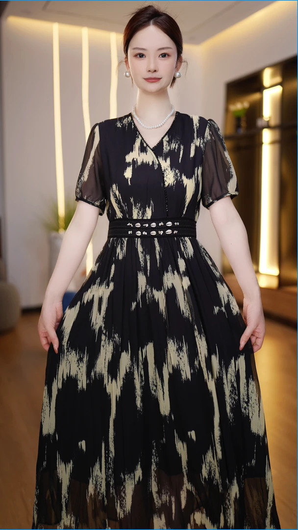 高级感洋气短袖连衣裙女2025夏装新款妈妈装显瘦时尚气质长裙子