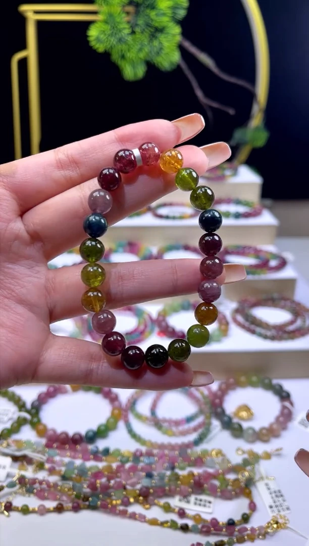 银S925镀金镶嵌/碧玺8mm+单圈多样性发货