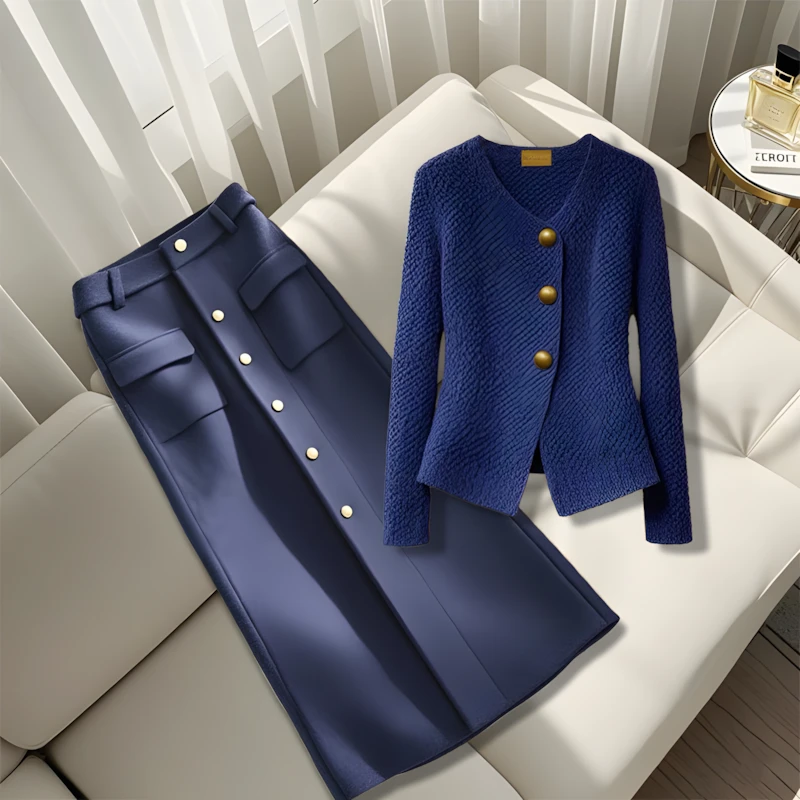轻奢慵懒风秋季套装新款针织开衫毛衣百搭半身裙上衣时尚两件套潮