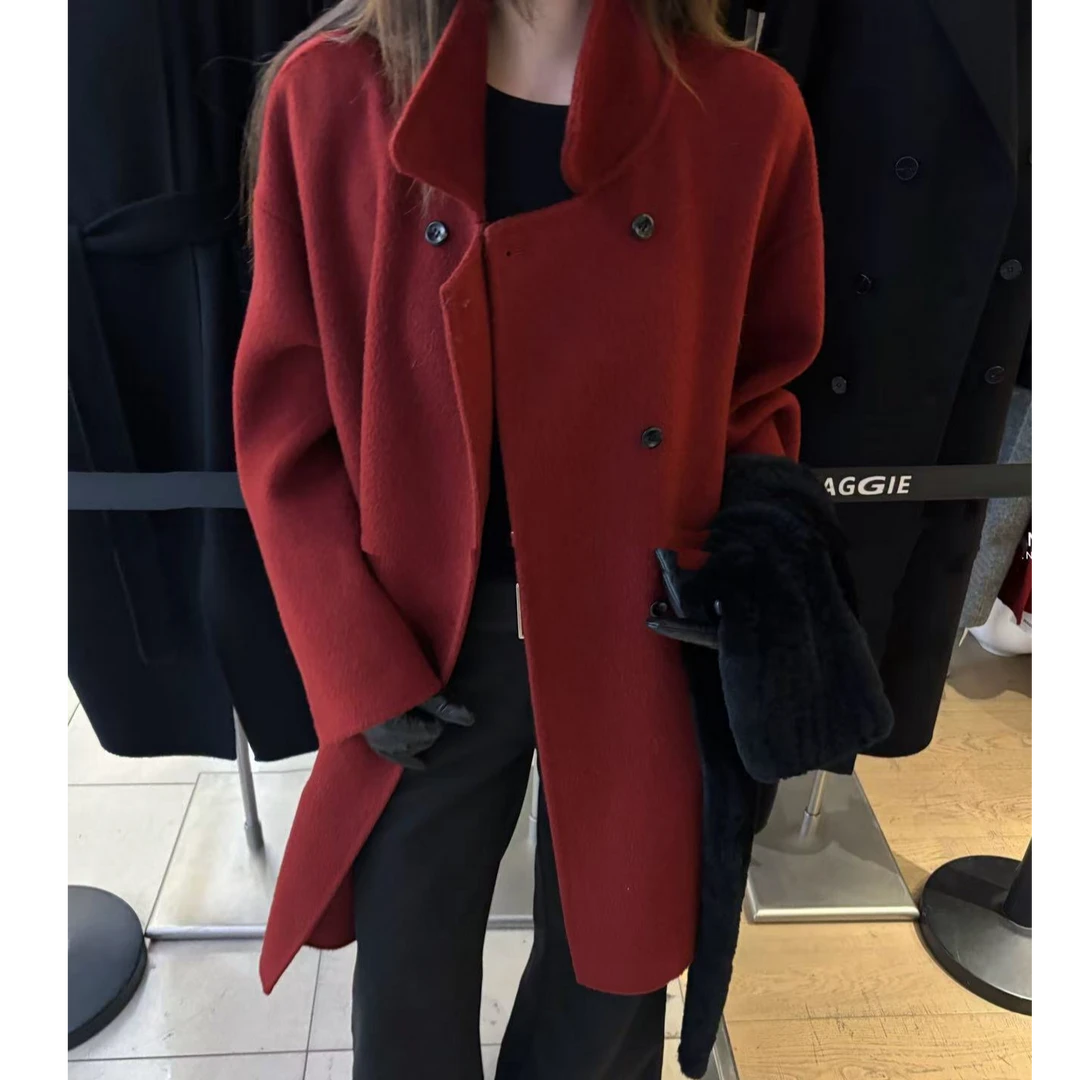 【摩姐姐欧韩】1873新款西装领双面羊毛中长款大衣