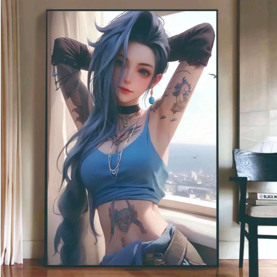 《金克丝》抱头金克斯装饰挂画萝莉可爱美女LOL游戏网咖装饰画40*60