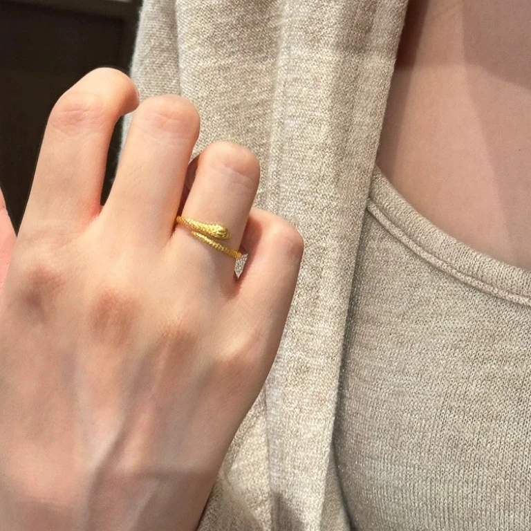 足银戒指 蛇形龙纹灵蛇戒指开口尾戒【GSR004】