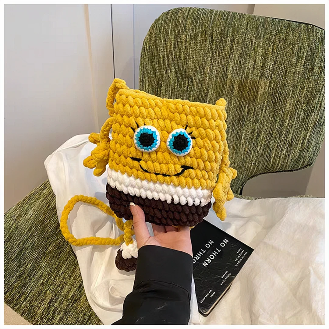 海绵宝宝卡通可爱编织小包包女网红爆款单肩斜挎包洋气百搭手机包