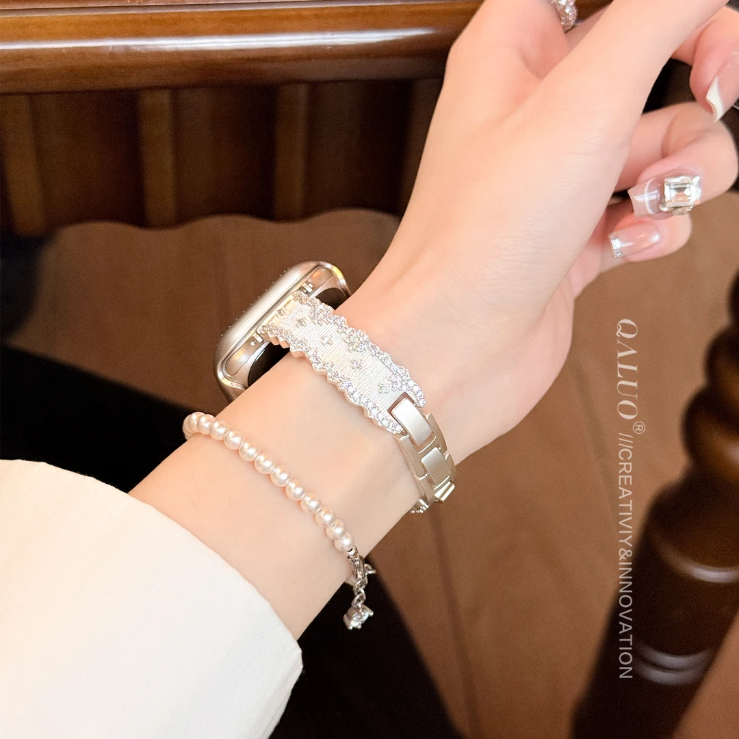 QALUO适用applewatchS11/S10繁星点点手镯iwatch98se代苹果表带女