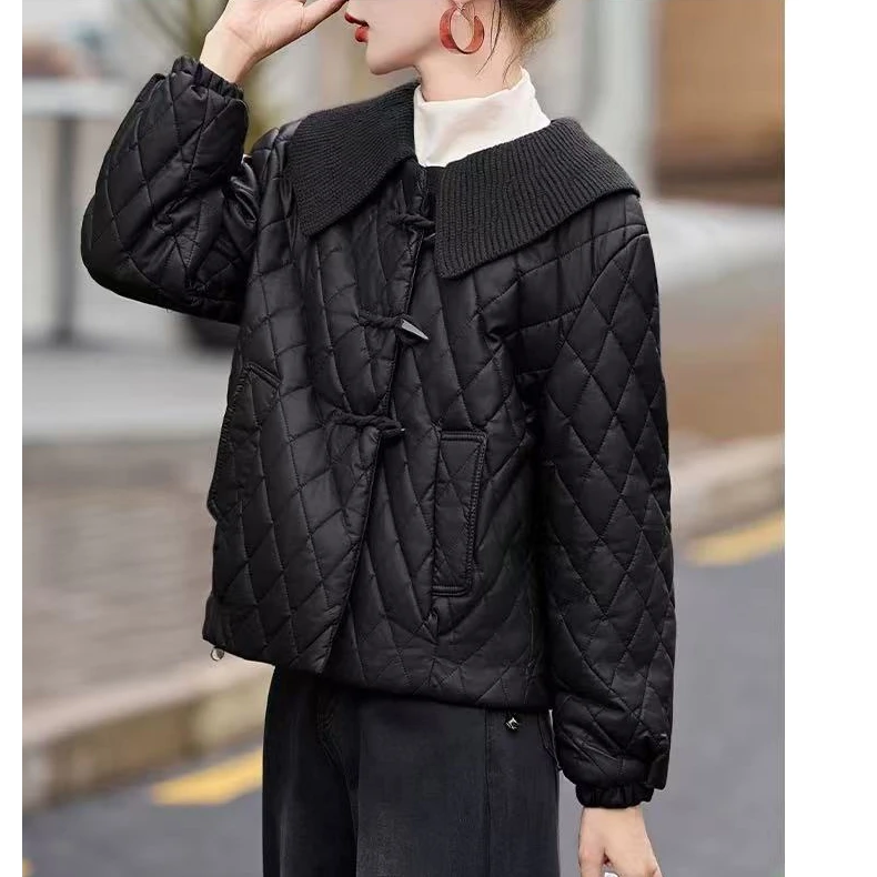 2025新款领子可脱卸洋气小个子菱格轻薄棉外套