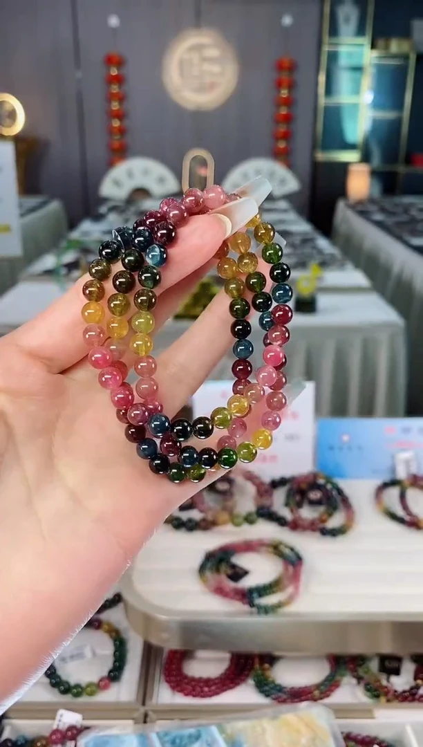 未镶嵌老矿碧玺彩虹冰体三圈手串6mm+碧玺（多样性发一条）mz