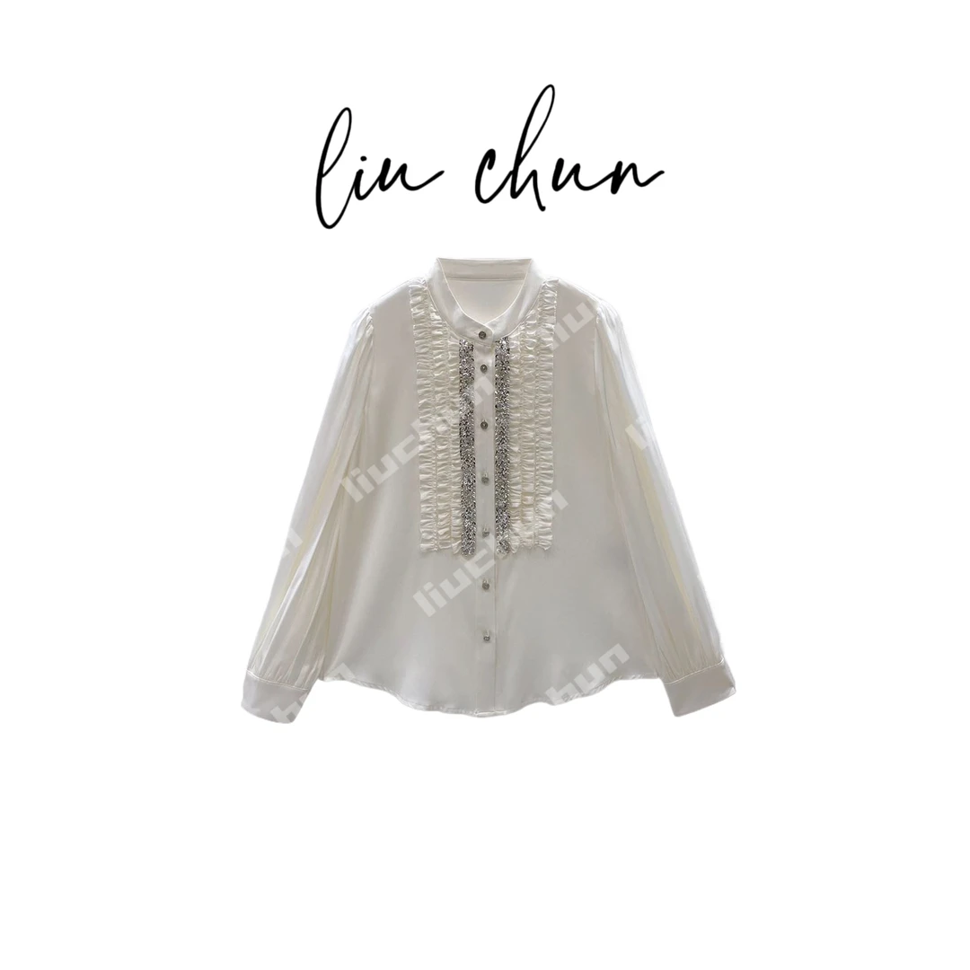 《CHUN》亮片木耳边桑蚕丝上衣