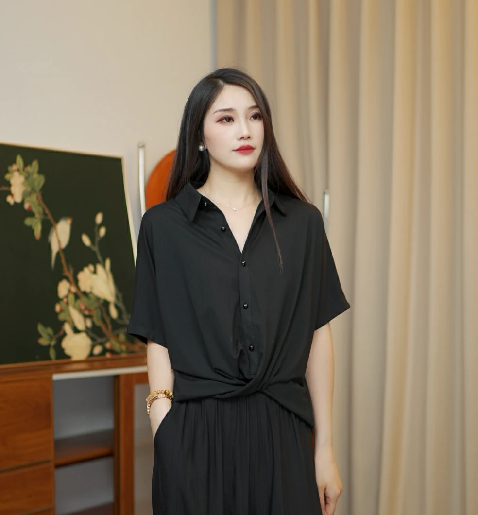 上衣夏季显瘦时尚气质设计感宽松百搭衬衫小众洋气韩版法式短