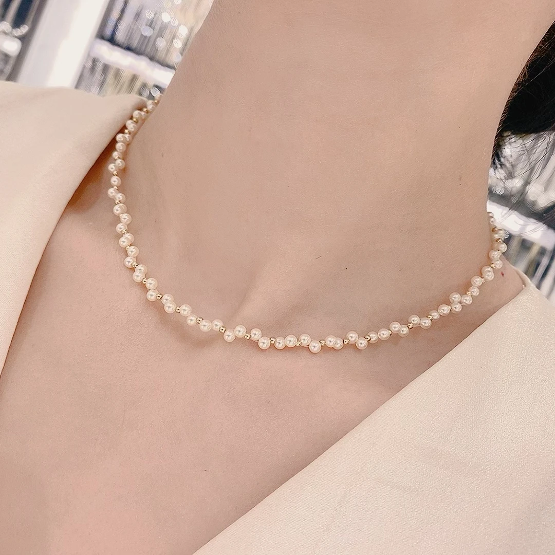 铜合金仿珍珠项链 波浪小米珠项链甜美锁骨链清新时尚手工仙女