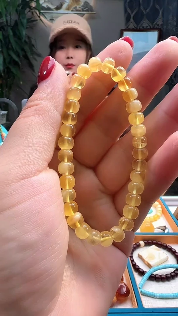 手链琥珀未镶嵌天然蜜蜡金白单圈6+