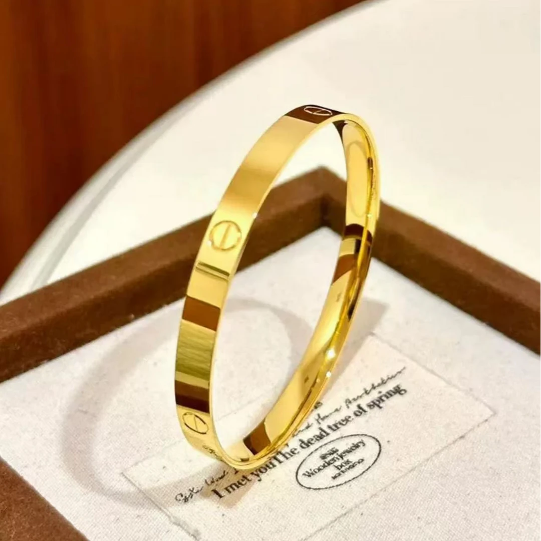 足银手镯 足银手镯 卡家一字款包金工艺手镯经典百搭实心手镯