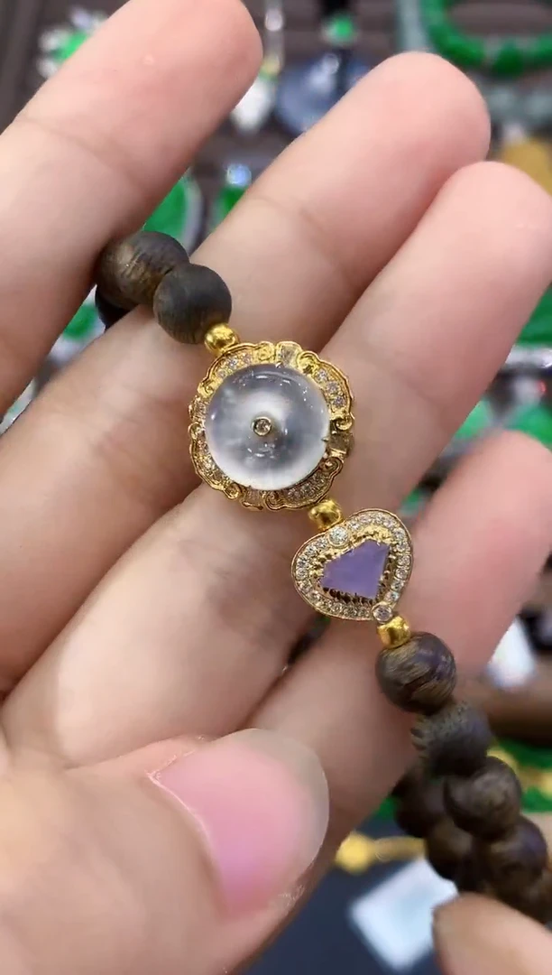 手串翡翠18K金镶嵌C69 紫货有色差