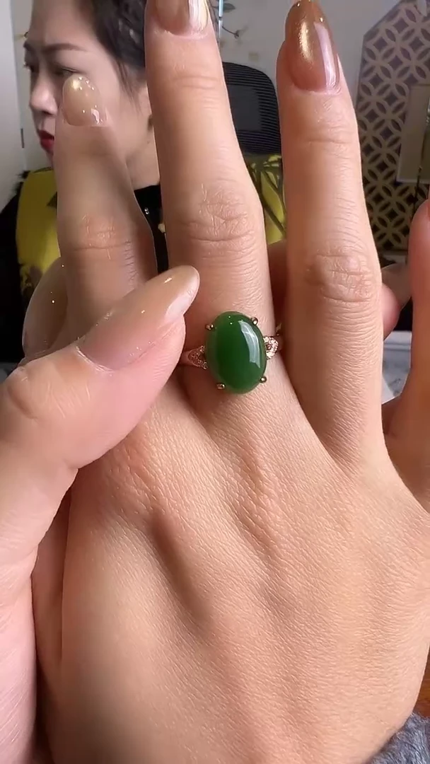 银S925镀金镶嵌戒指和田玉（碧玉）碧玉1