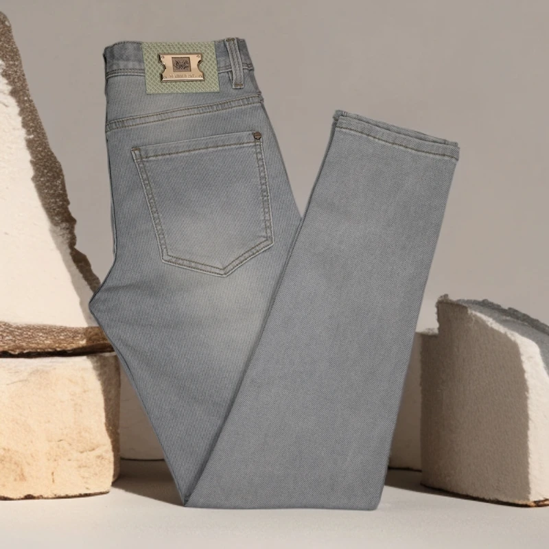 诺顿雷斯欧洲站轻奢简约男士牛仔裤夏季潮流休闲修身直筒浅蓝色薄