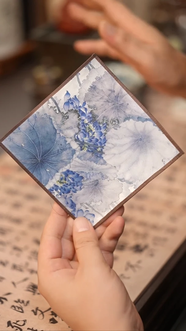 宣丝绘杯垫壶垫蓝莲花
