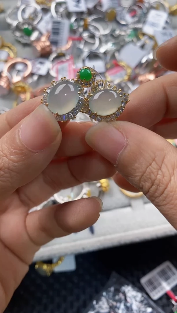 银S925镶嵌戒指翡翠666---1