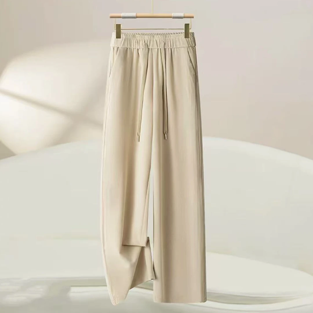 8437-莫代尔中空纱立体（米黄）直筒阔腿裤