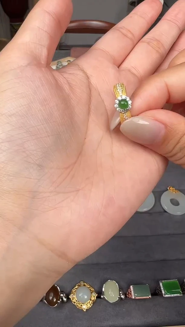 和田玉银S925镶嵌颈饰戒指