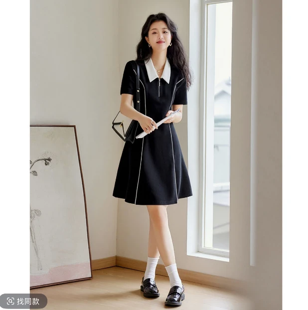 21072#夏装新款【裙长86】短袖休闲线条减龄连衣裙【3-3】