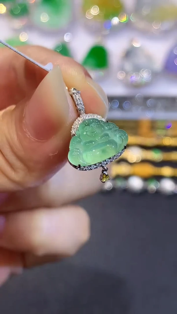 翡翠18K金镶嵌吊坠(不含链)L0595多样性发其一