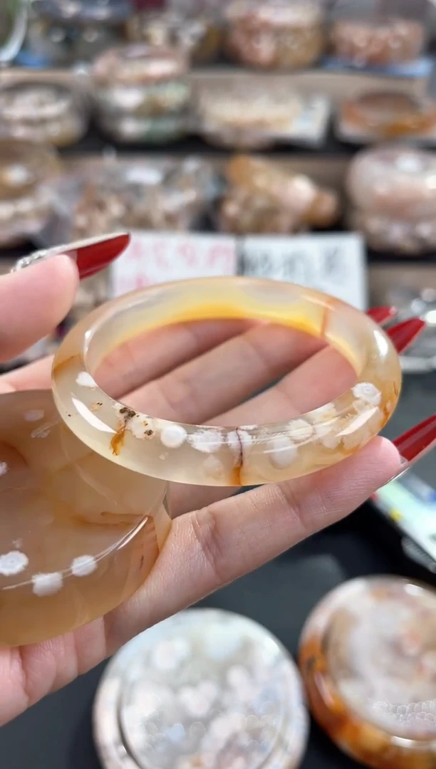 未镶嵌手镯石英质玉天然樱花手镯（镯心赠品不保证完美）55