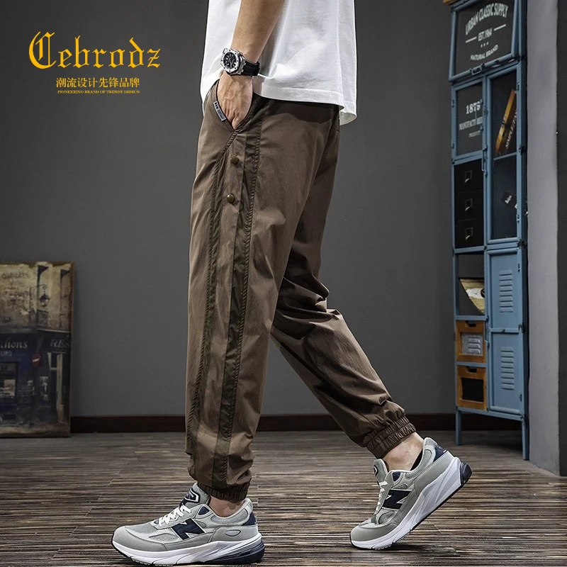 法国Cebrodz秋季新款潮流工装休闲裤宽松户外运动薄款条纹束脚裤