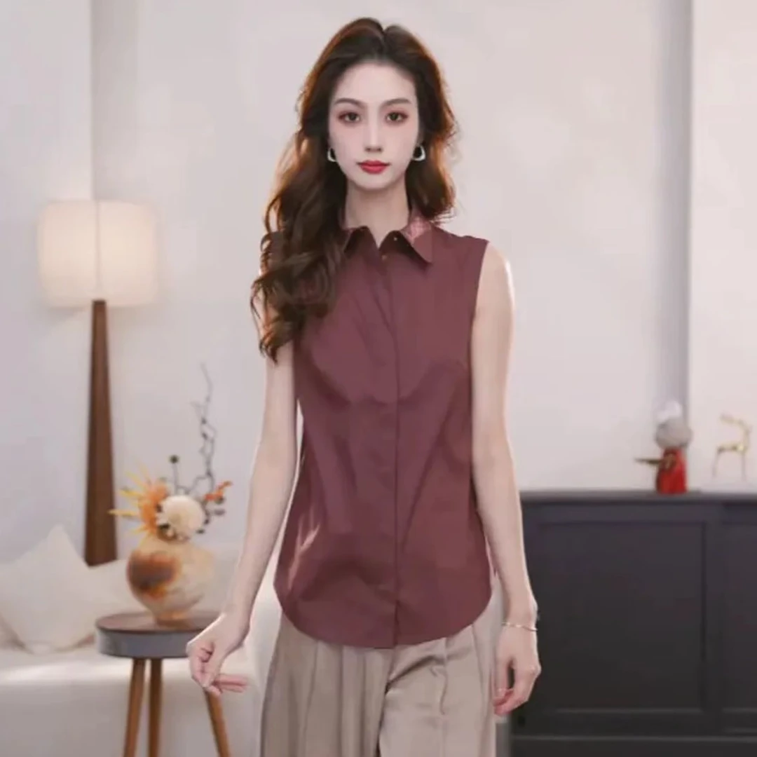 AMASS/阿玛施夏季新款简约优雅气质无袖白衬衫上衣530075