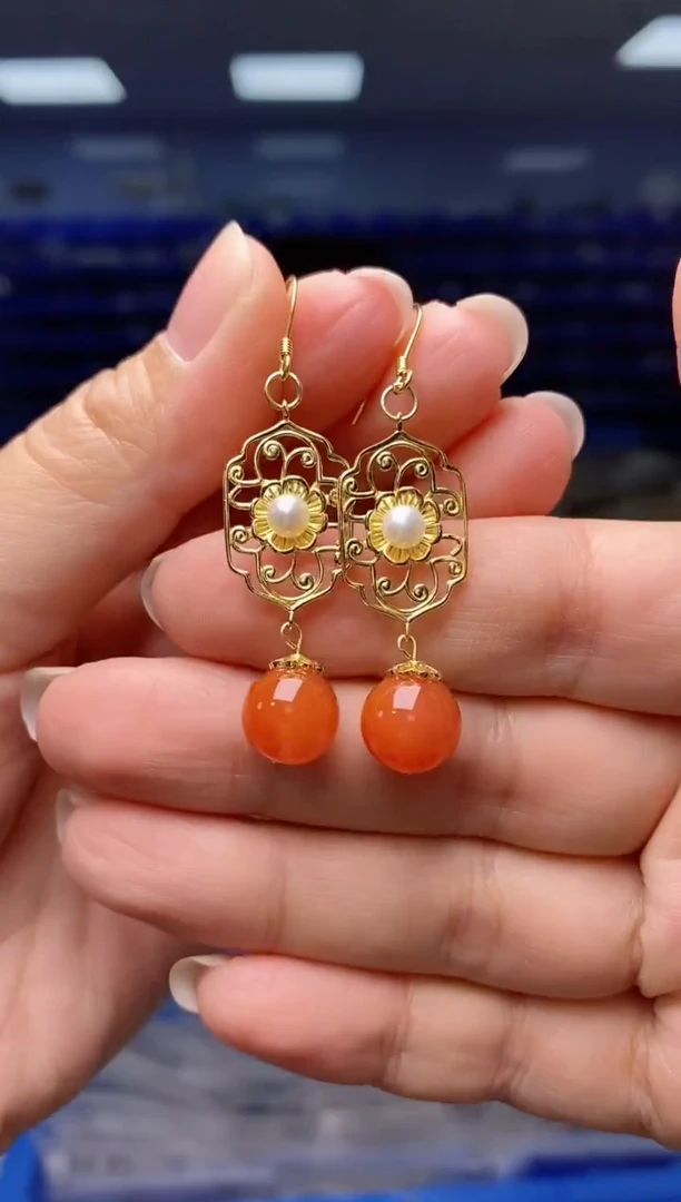 【闪购商品】南红玛瑙耳饰银S925镶嵌   K2179