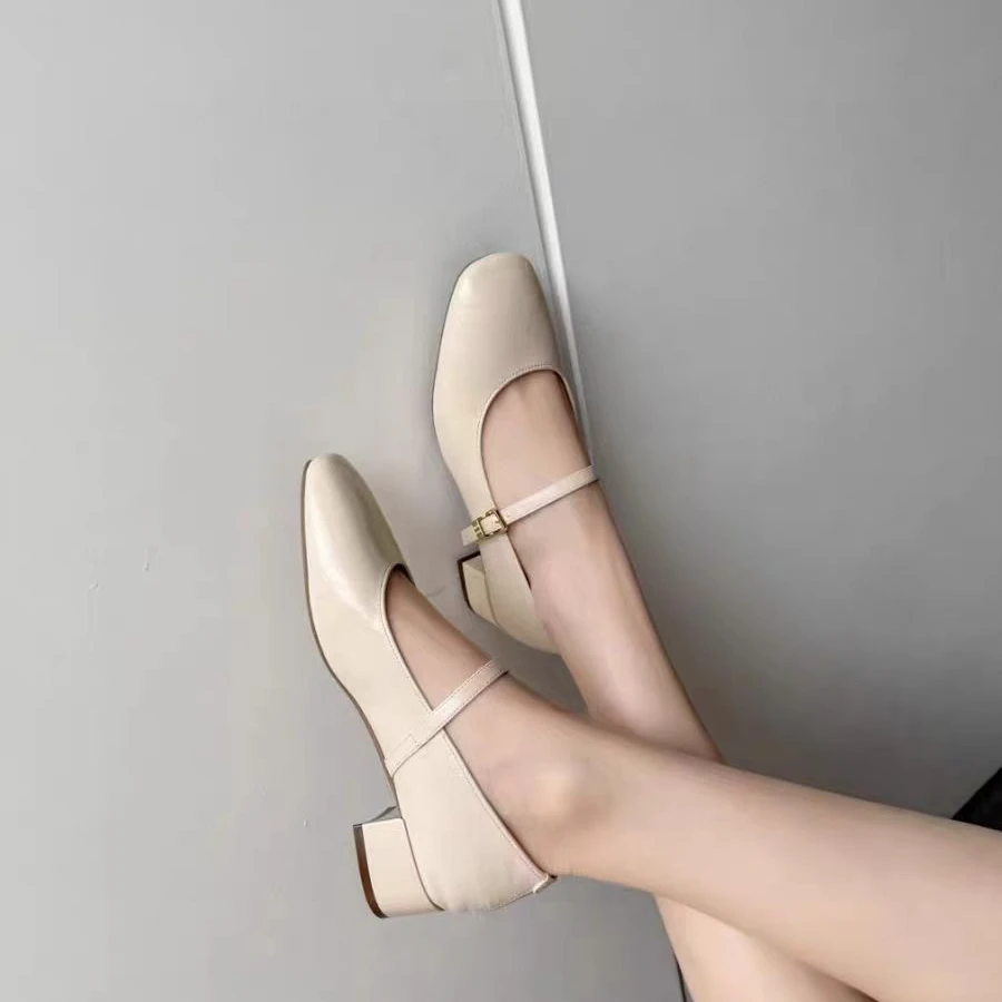 23604 新款法式浅口粗跟方头百搭单鞋