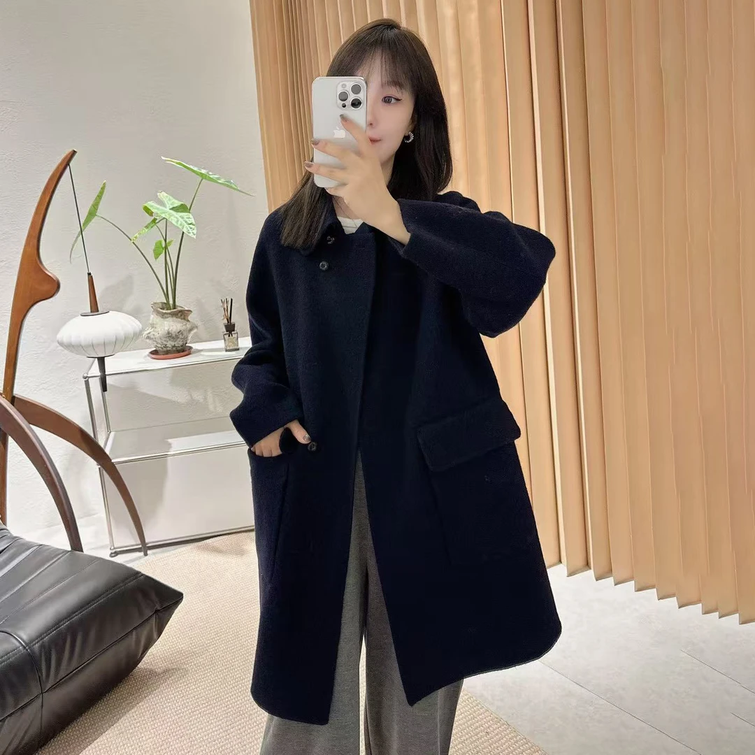 【褚培培自制】秋冬原创设计网红时尚翻领立体感气质羊毛羊驼大衣女