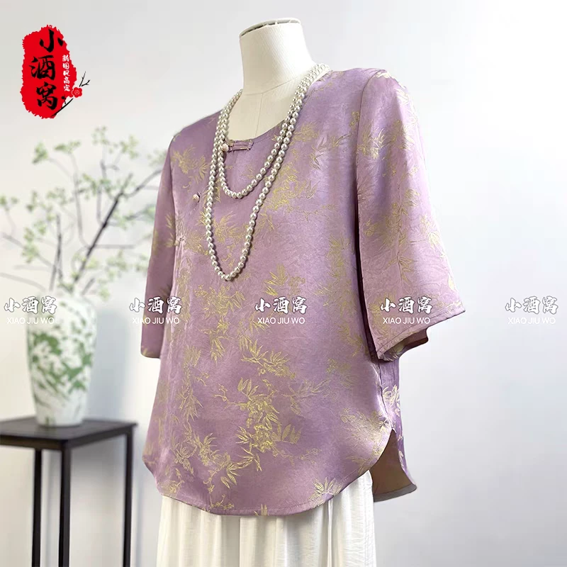夏季新款国风刻花舒适时尚减龄休闲百搭短袖上衣