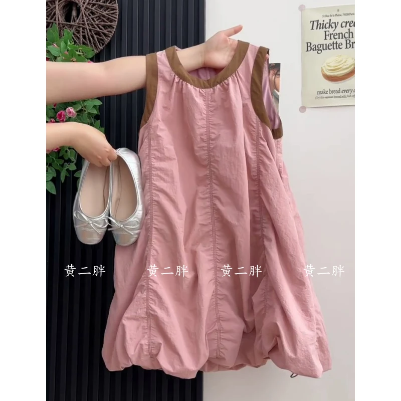 法式气质设计感褶皱无袖背心连衣裙女夏季新款宽松慵懒风花苞短裙