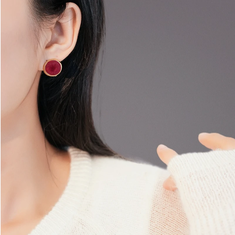 铜合金耳饰 925银针简约设计金色边独特丝绒耳环款高级感气质耳环