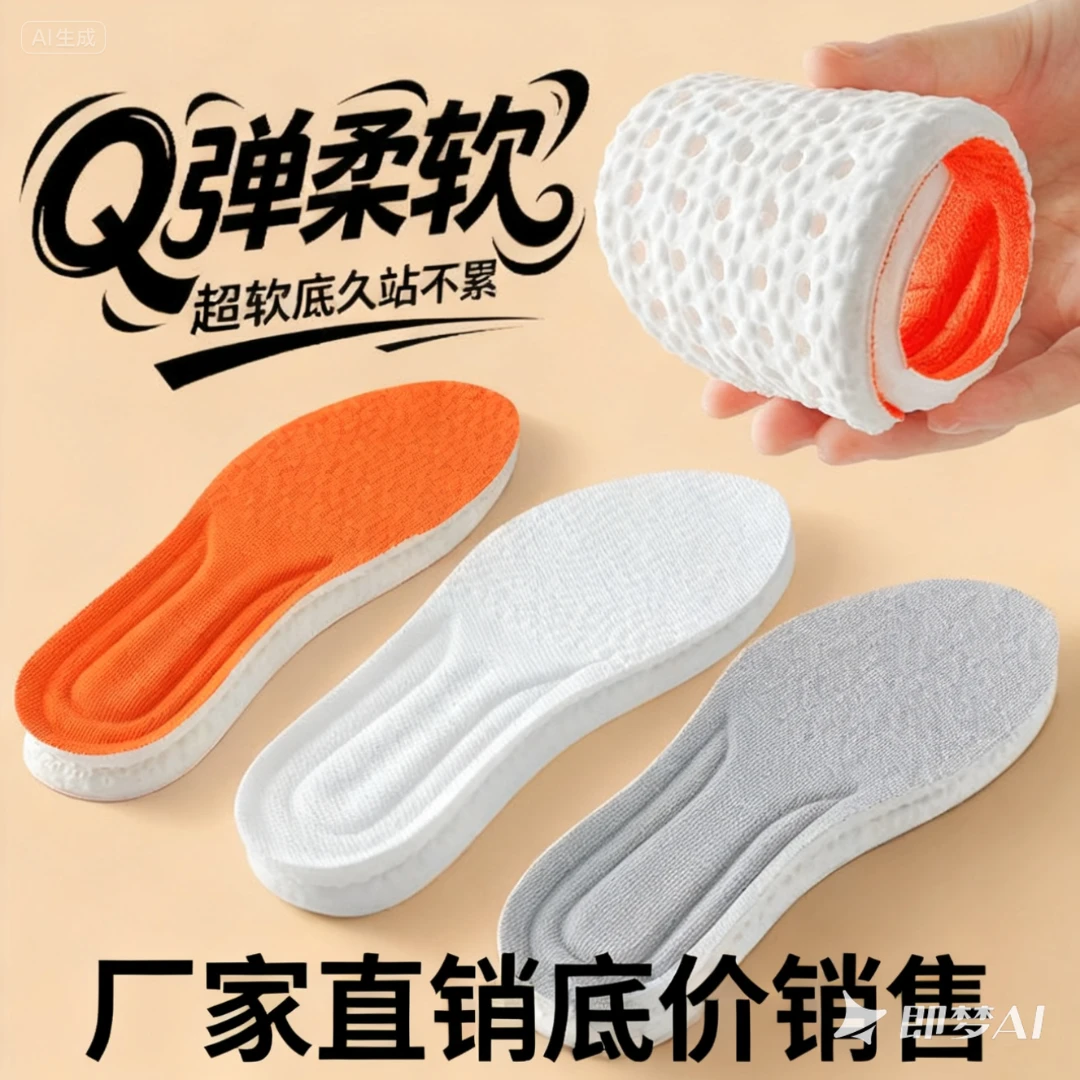 踩屎感鞋垫超软防臭吸汗透气久站不累脚运动软底减震舒适男女军训