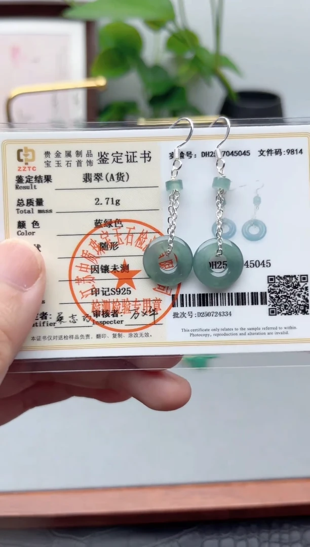 银S925镶嵌翡翠耳饰66666