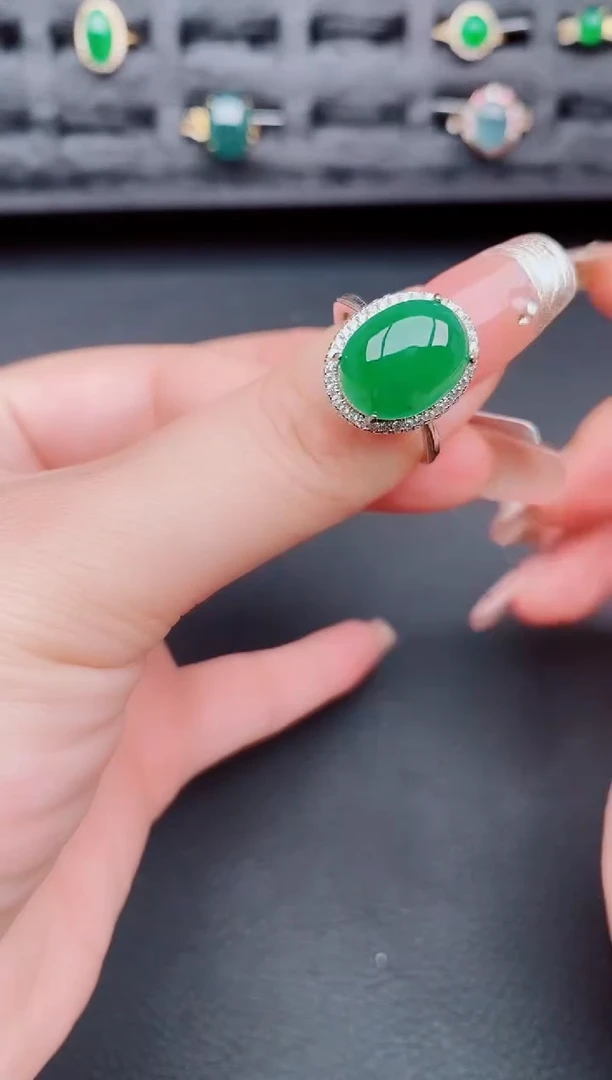 翡翠戒指银S925镶嵌天然a货翡翠157