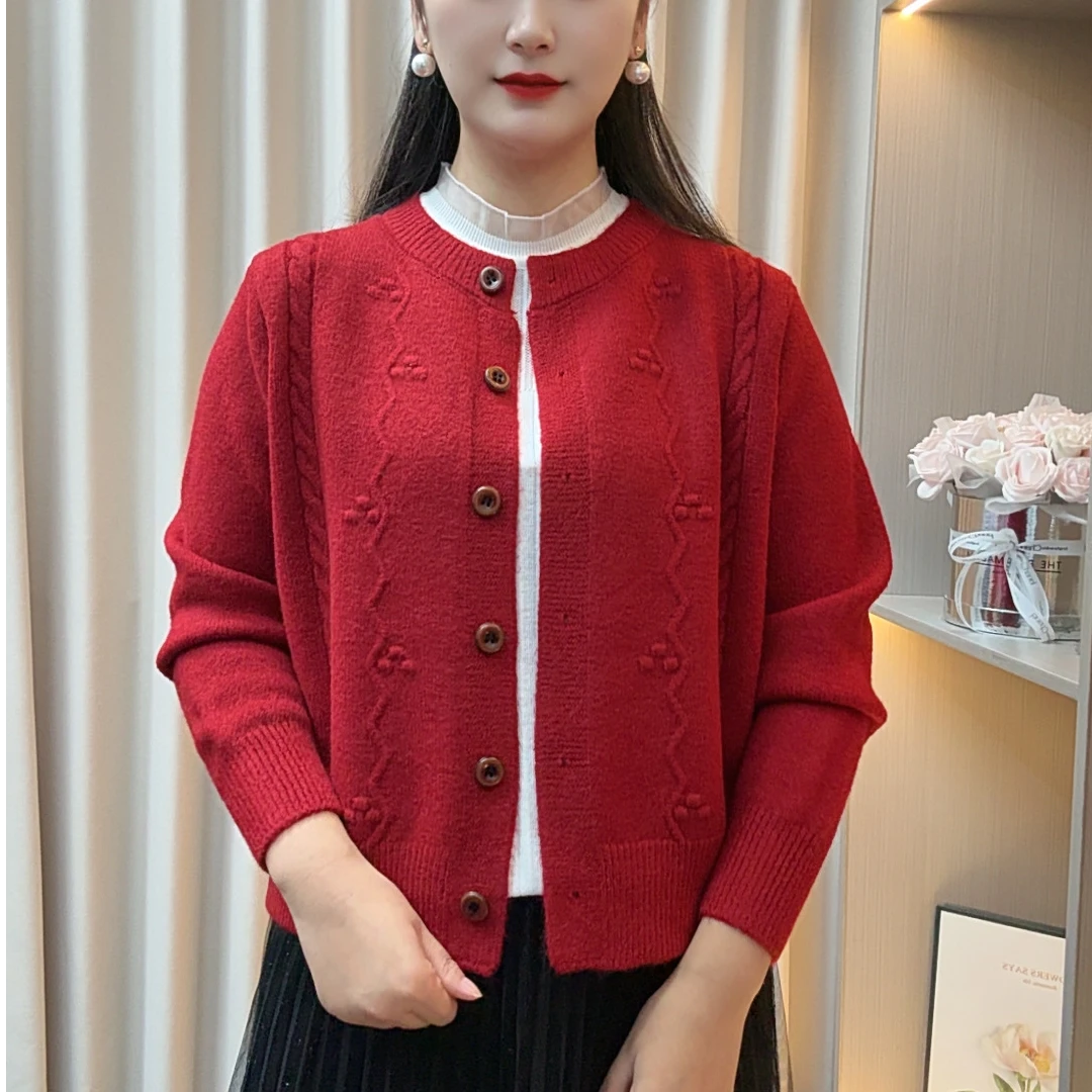 秋冬新款毛针织衫女式短百搭开衫毛衣纯色时尚宽松针织毛衣可内搭